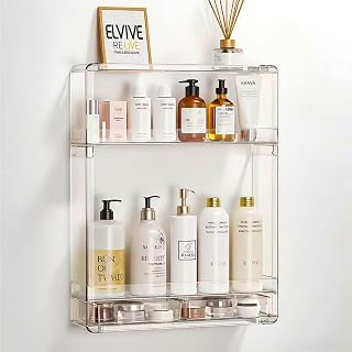 Acrylic Wall Mount Organizer, 20" Floating Shelves for Perfume, Make up, Skincare, Adhesive Shelf for Bedroom, Bathroom, Kitchen, RV