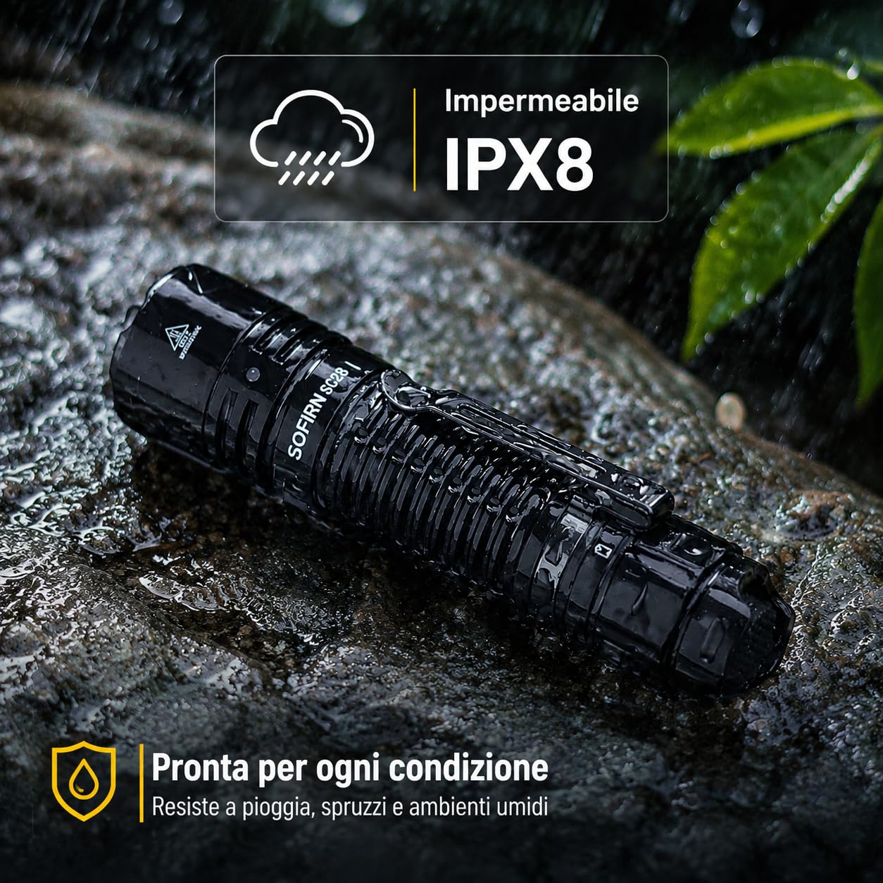 Sofirn SC28 Torcia LED Ricaricabile,Torcia Potente Professionale con Strobo Istantaneo,2800 Lumen,USB-C, IPX8, Clip,6 modalità,Ideale per Pattugliamento, Escursionismo ed Emergenze