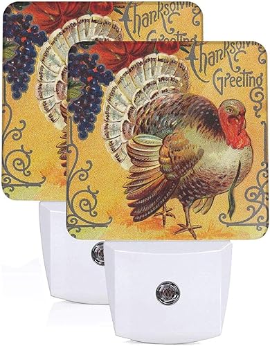 Paquete de 2 luces nocturnas de pavo de Acción de Gracias, luces nocturnas LED enchufables, lámpara con sensor automático del atardecer al amanecer