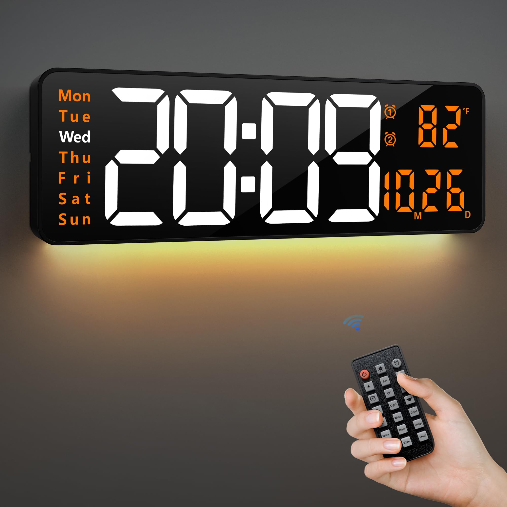 JDL LED CLOCK② LEIKE 16.2'' Large Digital Wall Clock with Remote Control, Dual