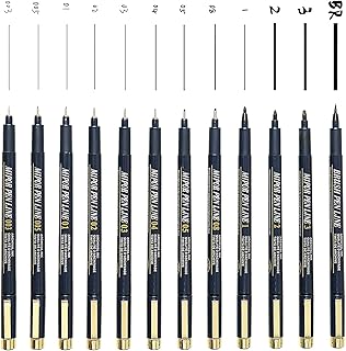 Set of 12 Micro-Pens,Fineliner Ink Pens,Technical Drawing pen, Black Drawing Pen, Pigment Pen, Waterproof,Great for Artist...