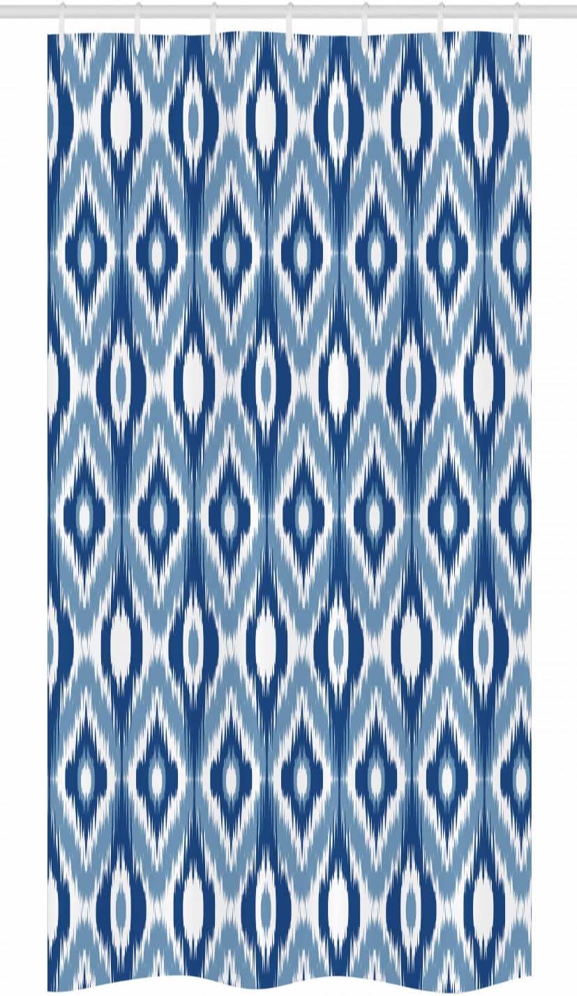 Ambesonne Ikat Stall Shower Curtain, Old Design Regular Multi-Shaft Loom Uneven Twill Trend Motif, Fabric Bathroom Decor Set with Hooks, 36" W x 72" L, Cadet Blue White