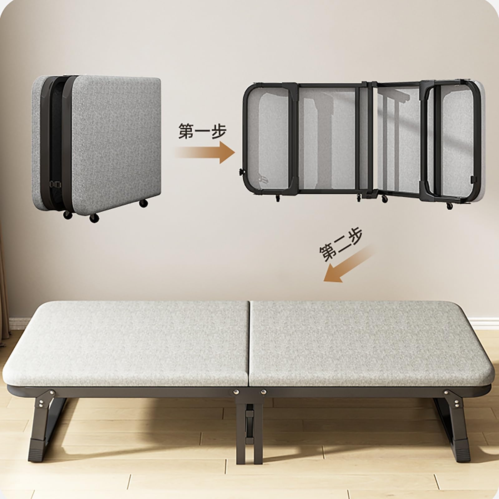 Letto singolo pieghevole con materasso in schiuma, lettino da campeggio portatile, letto estraibile pieghevole per adulti, carico 150 kg, ideale per ospiti o uso in campeggio
