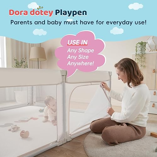 Miniatura 8 de Corralito plegable de 79 x 59 pulgadas para bebés y niños pequeños, corralito ajustable para niños pequeños de 1 a 3 años, patios de juegos para