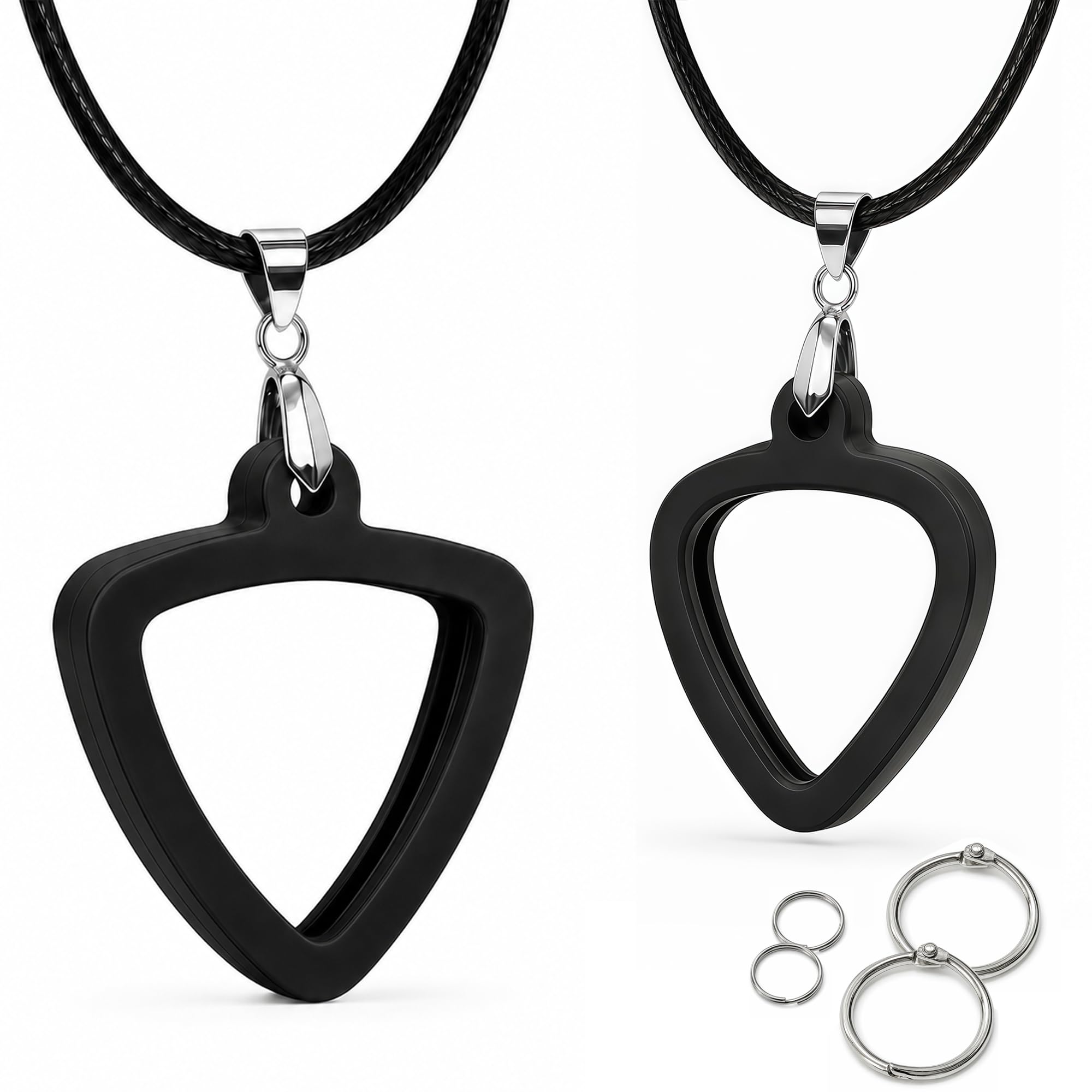 Musiin Lot de 2 colliers en silicone avec pendentif en forme de médiators réversibles, épaisseur universelle (2 types), Noir , Moderne