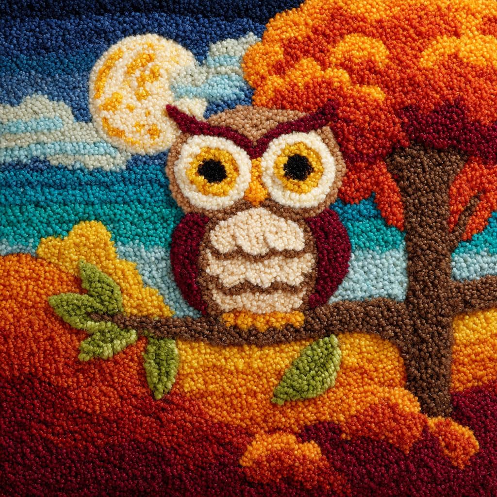Taxpy Cushion Latch Hook Kits, Animal Owl Handmade Pillowcase for Beginners DIY Pre-Printed Pattern Needlework Crochet Craft Kits 43X43cm