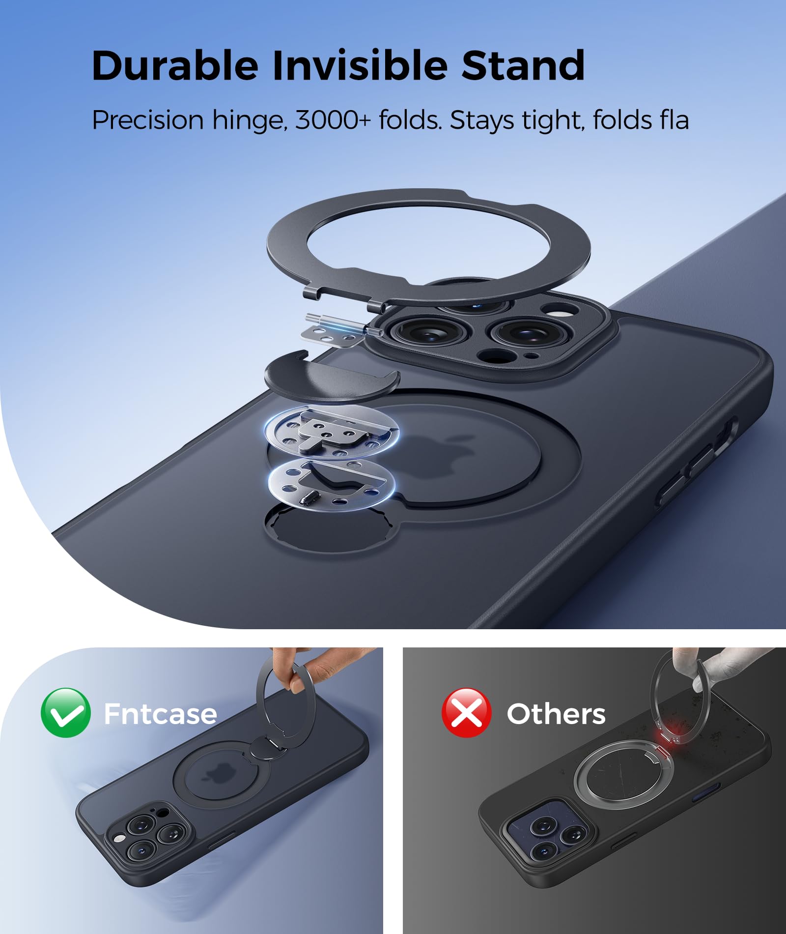 FNTCASE Funda para iPhone 14 Pro: soporte magnético de giro de 360 grados, compatible con Magsafe, protector de pantalla, translúcido mate, grado militar, a prueba de golpes, funda protectora de