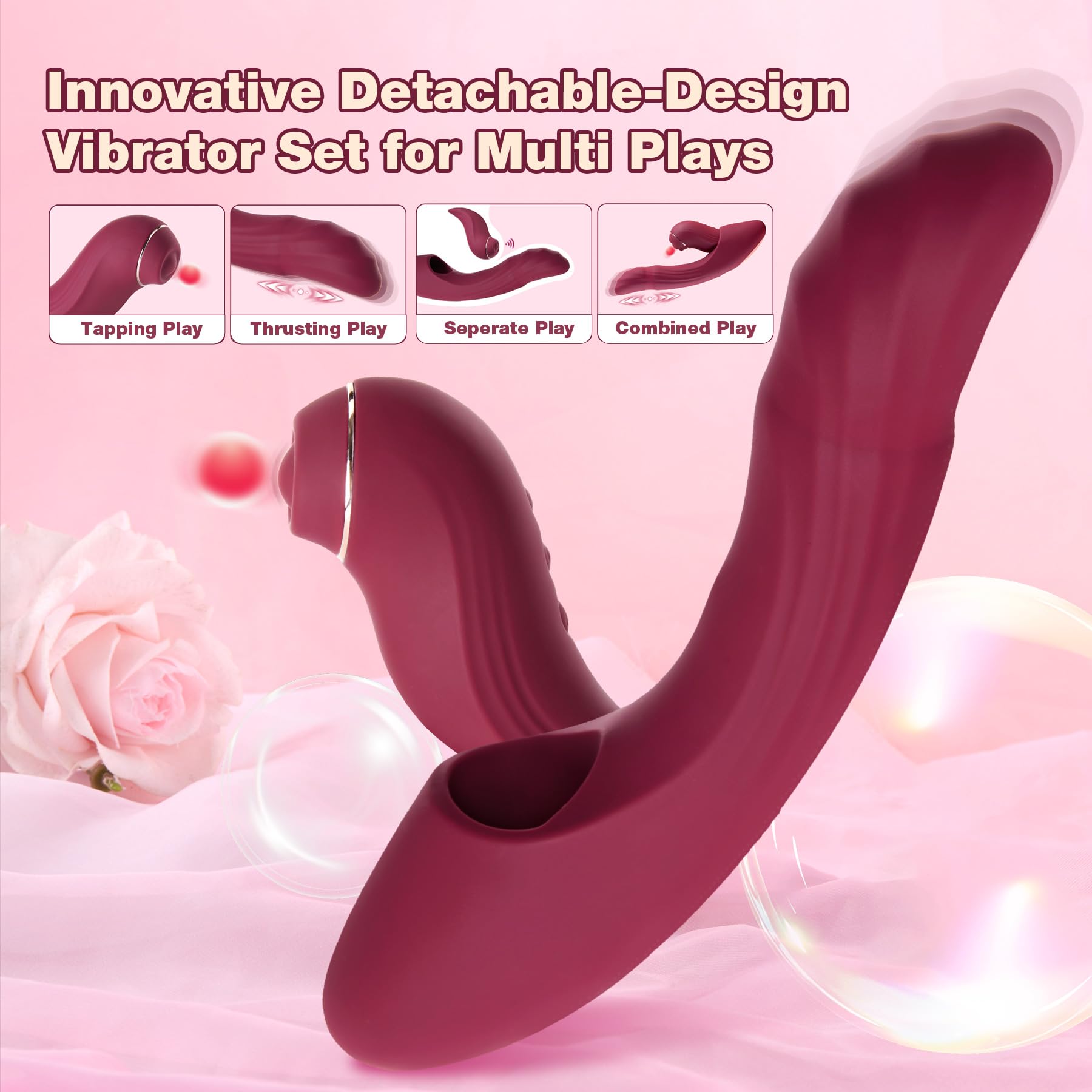 Vibrator Sex Toys Adult Dildo - QUZAR 6 in 1 Detachable Set Heating APP Vibe with 7 Tapping 7 Thrusting 10 Vibration, Female True Clit Nipple G Spot Anal Stimulator for Women Men Couples Game