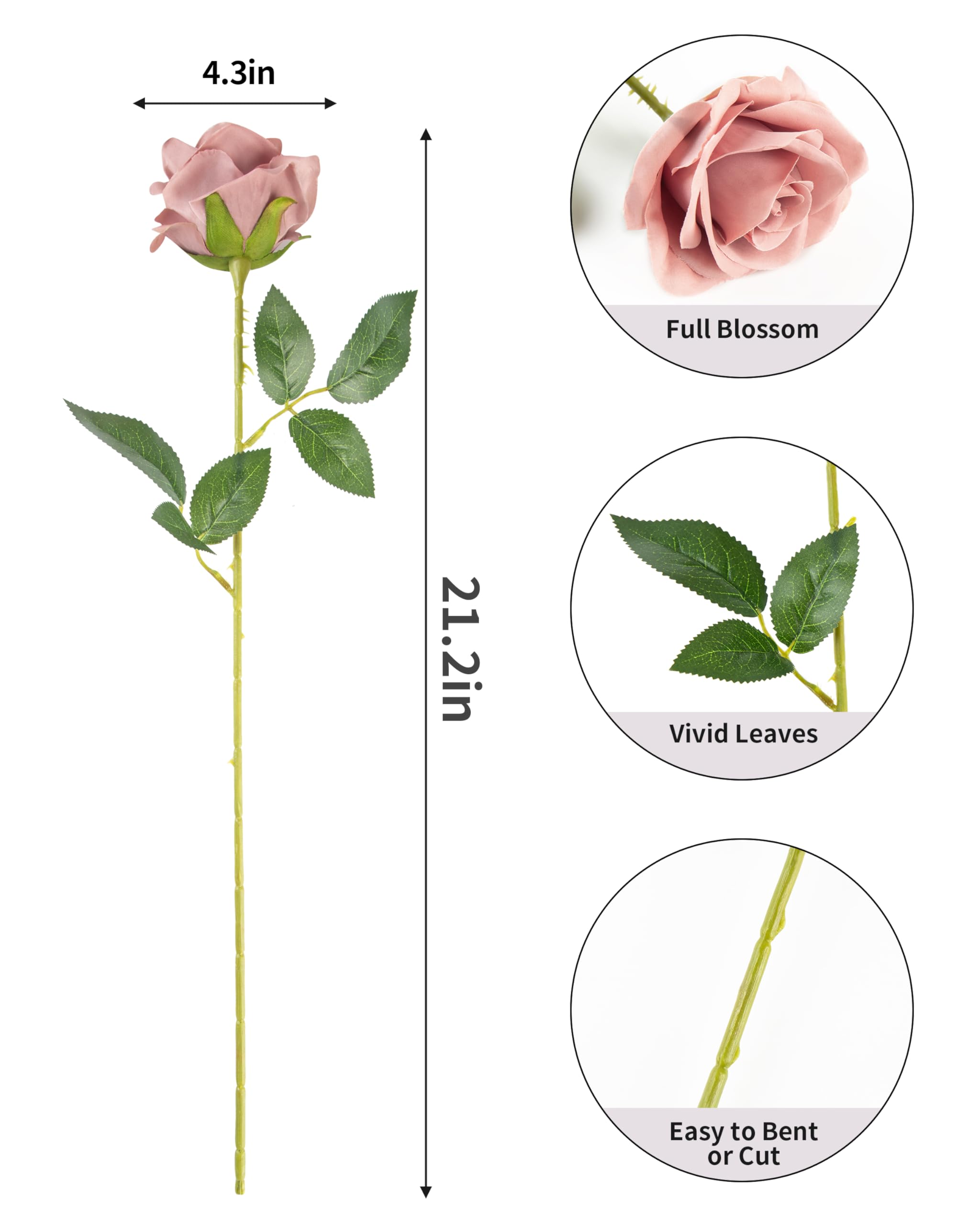 DuHouse 10Pcs Artificial Roses Fake Silk Flowers Realistic Bridal Bouquets with Single Long Plastic Stems for Arrangement Wedding Table Centerpiece Party Home Decor(Dusty Rose) - Image 2