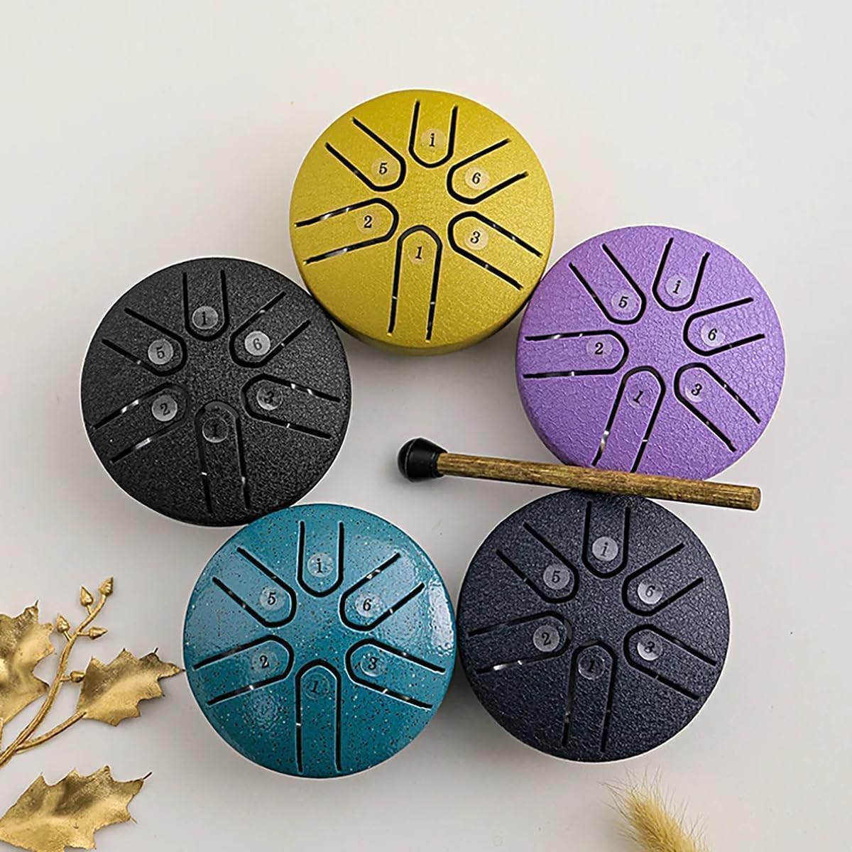 Rain Drum for Outside Garden, Steel Tongue Drum Rain Chime Waterproof, Rain Drum Instrument for Outside Musical Instrument, Mini Handpan Drum 3 Inches 6 Notes (Black)