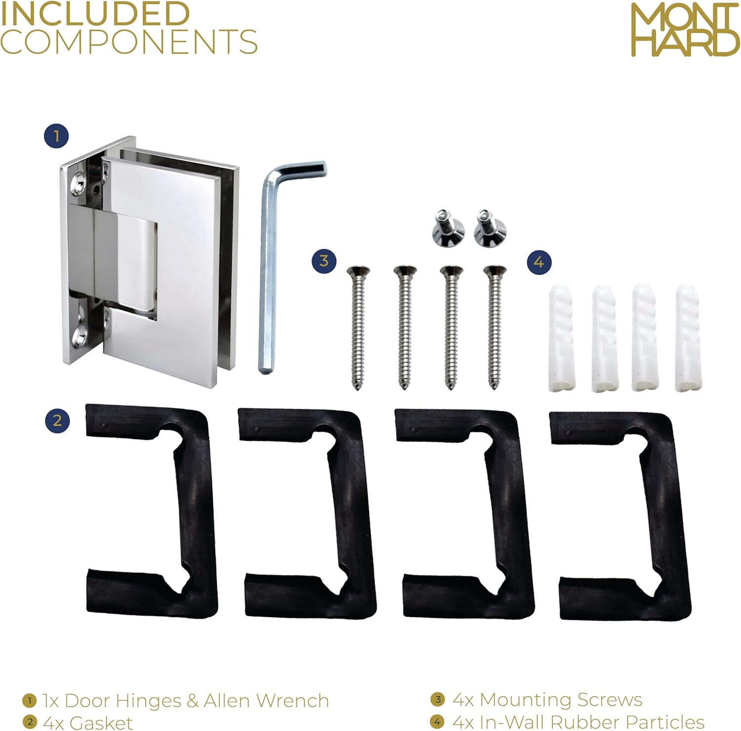 Shower Door Hinge in Chrome – Full Back Plate, Solid Brass 90 Degree Square Standard, Wall to Glass, Self-Centering Pivot, Fits 3/8" to 1/2" (10 to 12 mm) Frameless Bathroom Glass Doors