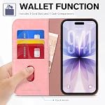 TUCCH Porte-case pour iPhone 17 6,3 pouces, PU Folio en cuir [Kickstand] RFID Blocage 3 Porte-cartes, Couverture de carnet de cartes [Protection TPU Affaire intérieure] 2025, Rose RFID Blocage, Affichage du stand, Shockproof TPU Coque, PU Cuir, Folio Cove de protection