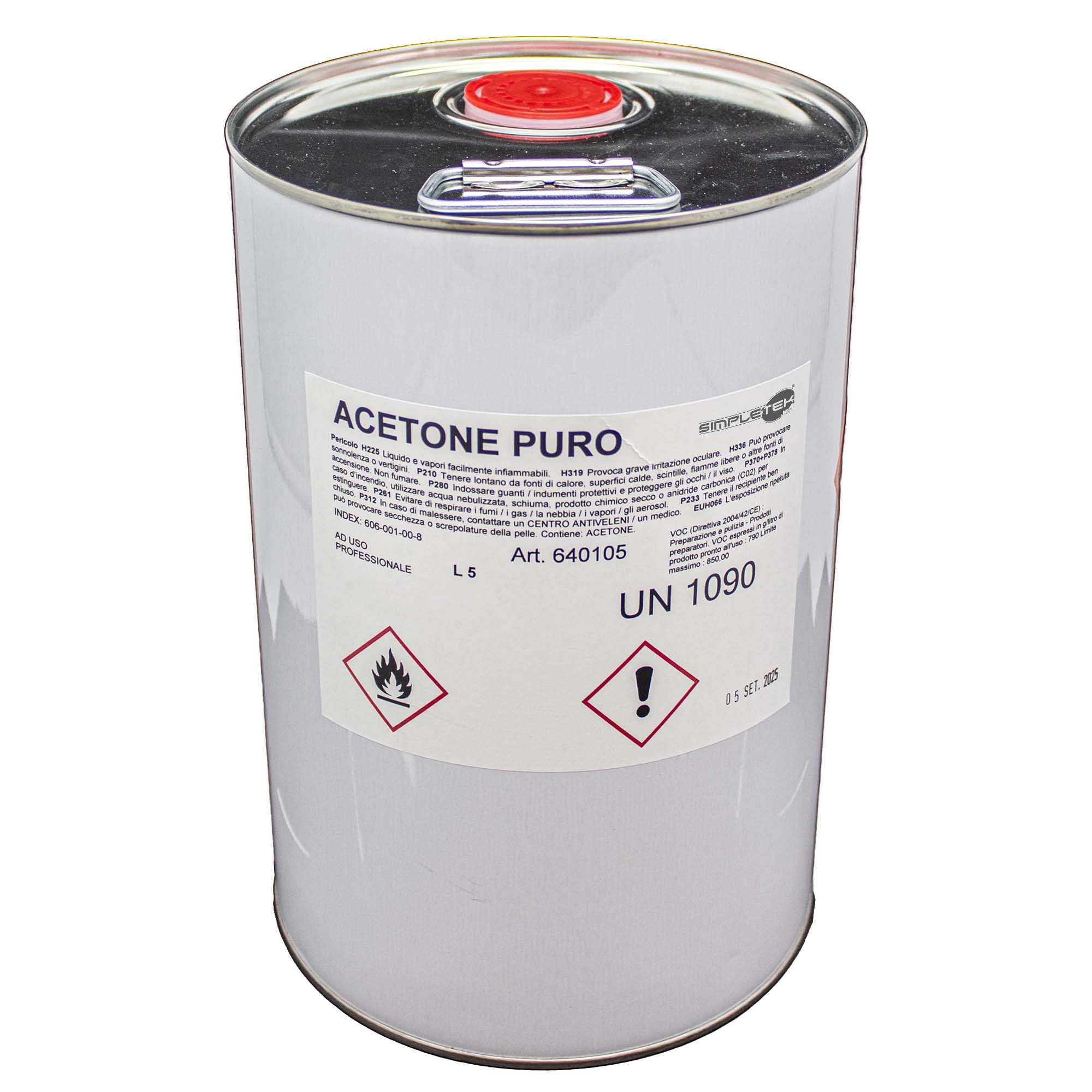 SIMPLETEK - Acetone per Rimozione Pulizia Smalto Unghie Puro Vernici Macchie Grasso 5000 ml