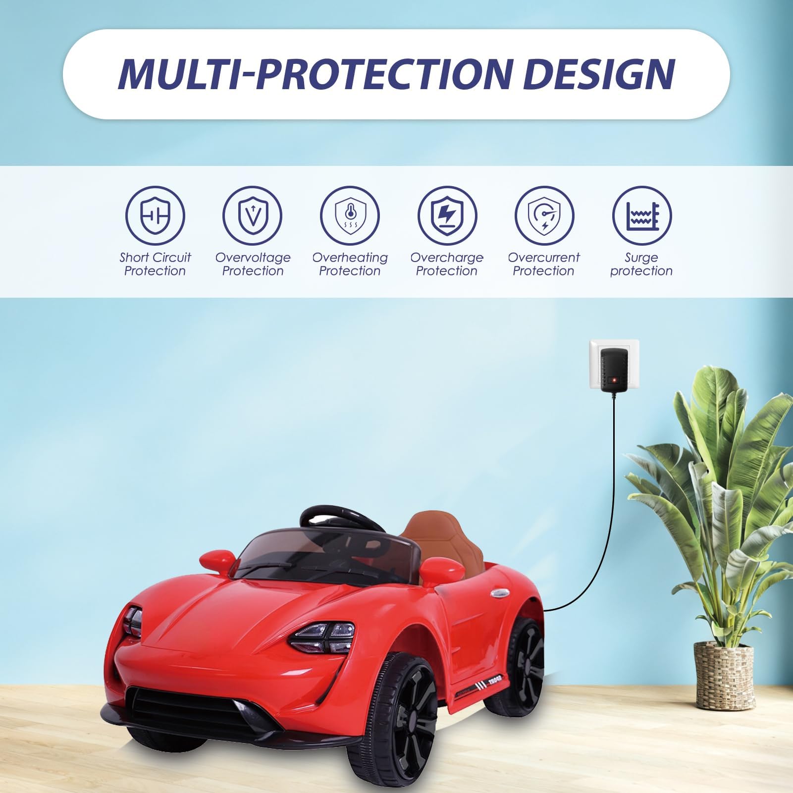 Cargador 6V 800mA para Coche Eléctrico, Adaptador Universal con Indicador LED, Compatible con Moto, Quad 6 Voltios, Conector 5.5mm x 2.1mm (Negro)