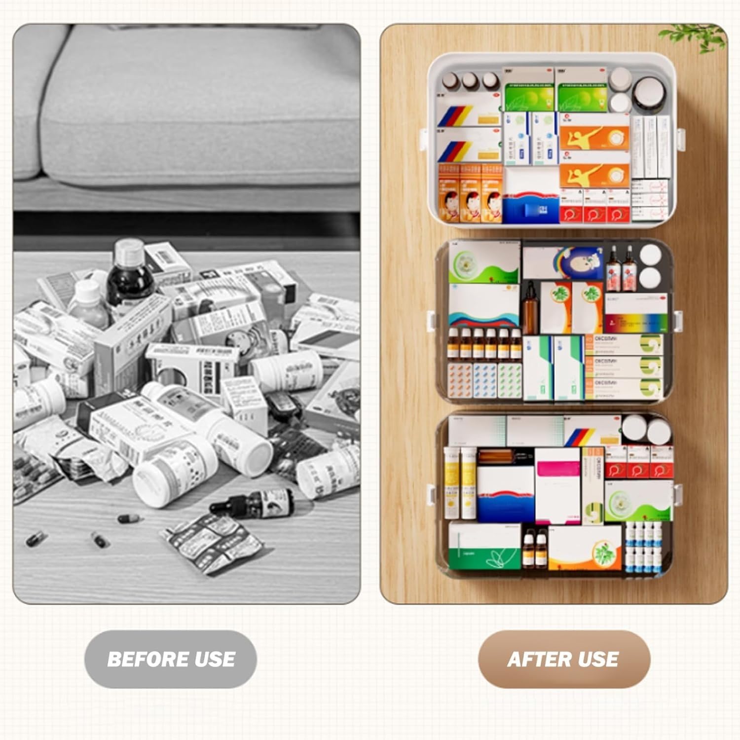 Scatola portaoggetti per medicinali a 3 livelli con ombreggiatura a prova di umidità, contenitore portatile per kit di pronto soccorso, organizer multiuso in plastica con manico, per casa,