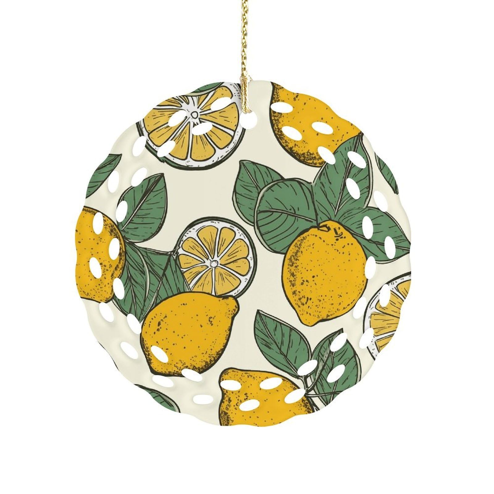 Lemon Fruit Pattern Christmas Ornament Holiday Hanging Decoration Xmas Tree Keepsake Personalized Xmas Tree Ornament Round Ceramic Ornaments for Keepsake Gifts Ideas Home Decor