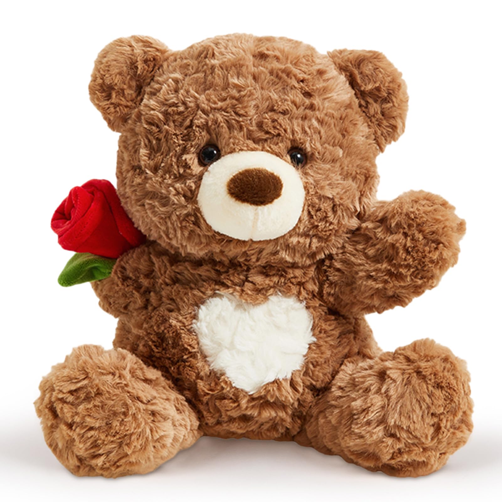- Valentines Rose Teddy Bear Stuffed Animals Soft Plush Toy Teddy Bear with Rose for Mom Thanksgiving Day Birthday Wedding Gift for Girlfriend Kids, 10", Brown