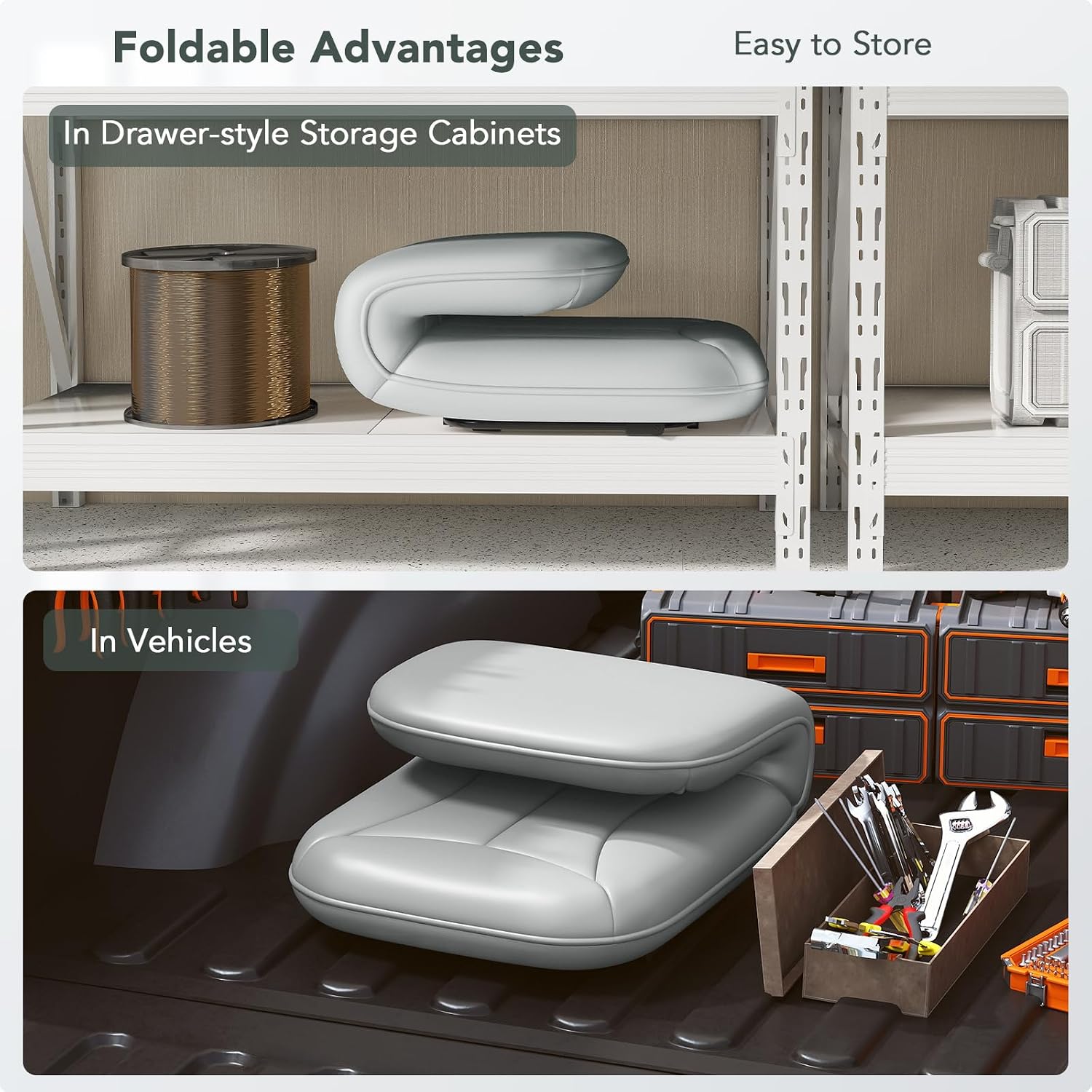 Furniliving 3 in 1 Folding Chair Foldable Floor Chair for Reading, Lounging & Gaming, Portable Camping Chair with Metal Frame Comfy Accent Chair Indoor Reading Chair for Living Room, PU (Grey)