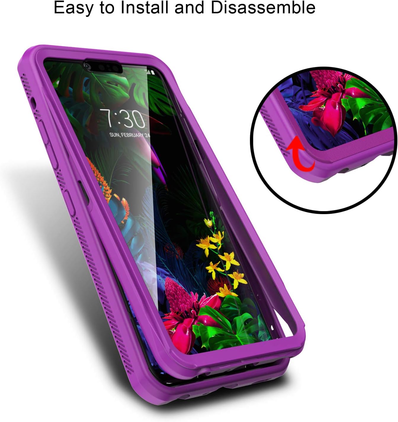ACKETBOX LG G8 ThinQ Case/LG G8 ThinQ Phone Case with Built-in Screen Protector Heavy Duty PC Back Case+Shockproof TPU and Bumper Full Body Protective Cover Case for LG G8 ThinQ/LG G8(Purple)