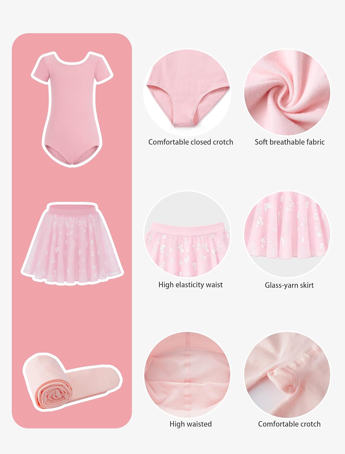 MdnMd Toddler Girl's Ballet Leotards Dance Tights Skirt Combo with Butterfly Printing Bow Back Child Dresses Outfit