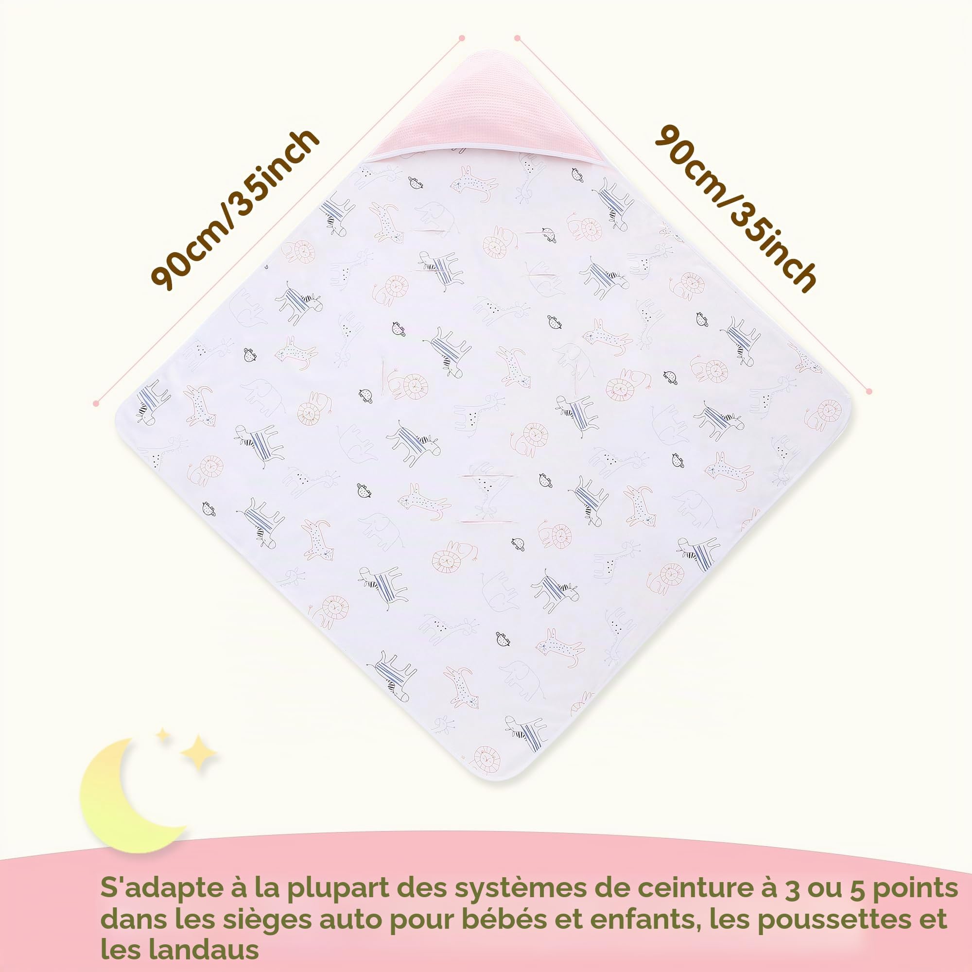 Couverture pour bébé - 90 x 90 cm - En tissu gaufré universel - Pour siège auto