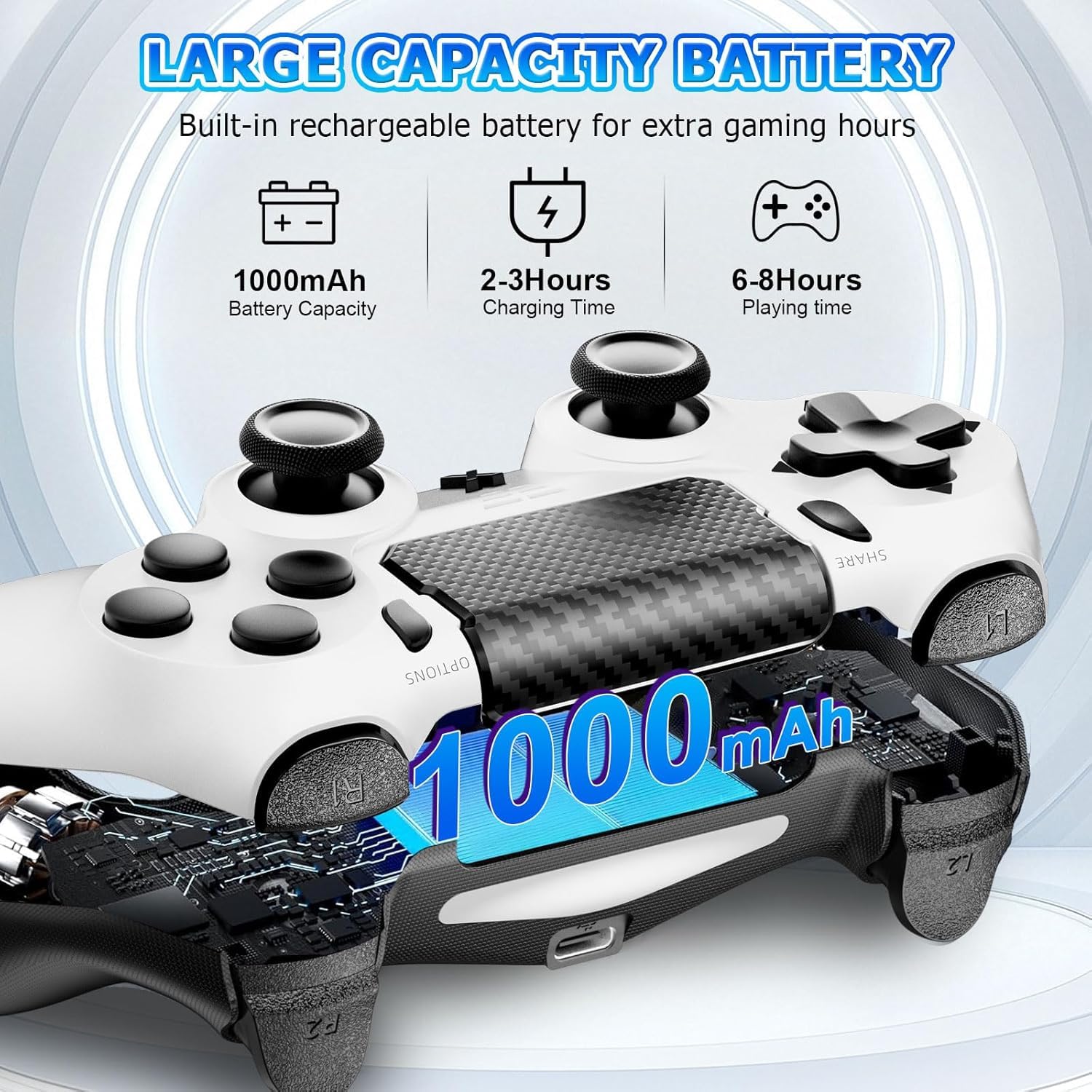Hycago 2PCS Manette sans pour PS-4, manette de jeu compatible avec PS-4/Slim/Pro, manette de jeu Bluetooth avec double vibration/écran tactile, capteur gyroscopique à 6 axes (Noir+Blanc)
