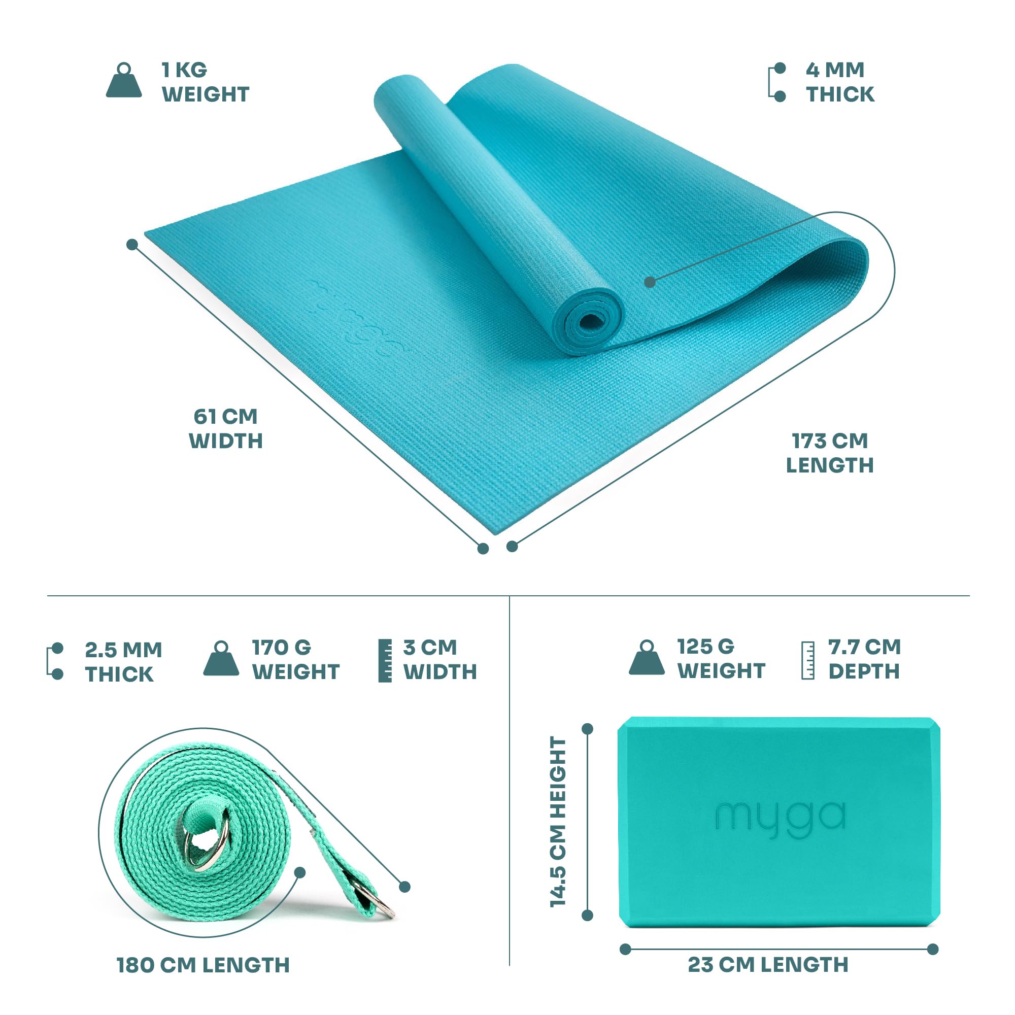 Kit Starter Yoga Myga - Tappetino, Blocco E Cinghia Per Principianti - Foto 4