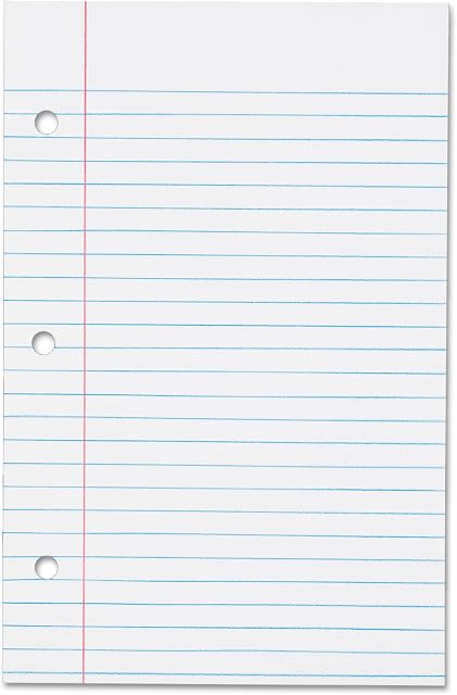 Oxford 62304 Filler Paper, 3H, 20 lb, 5 1/2 x 8 1/2, College Rule, White (Pack of 100 Sheets)