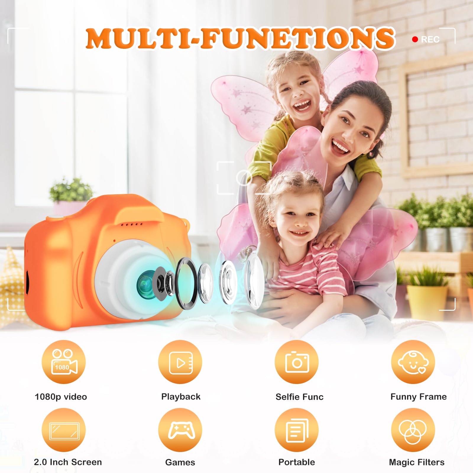 Kids Camera for Boys Girls, Kids Selfie Camera for 6 7 8 9 Year Old Boys Girls, Children Digital Video Camcorder Camera, Christmas Birthday Gifts for Kid Toddler Toys with 32GB SD Card