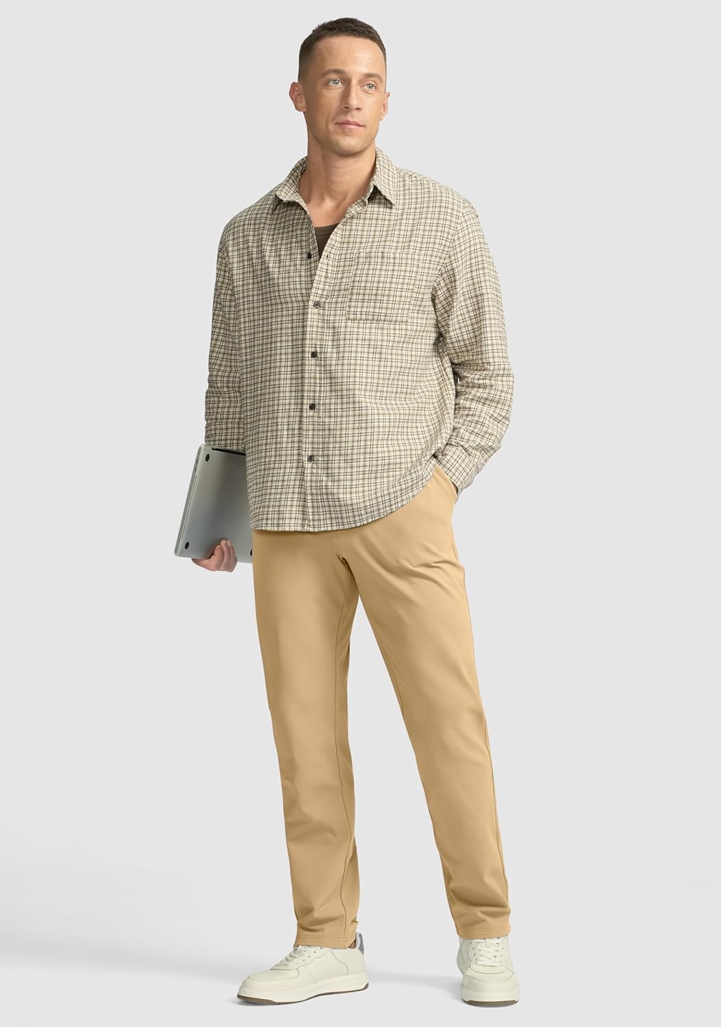 Soothfeel Men's Fleece Lined Pants 30"/32"/34" Golf Work Dress Pants Casual Insulated Warm Winter Trousers with Pockets Khaki L32×W30 - Image 3