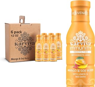 KARVIVA Rejuvenate Immunity Organic Juice, Ancient Beauty Tonic, Mango & Goji Berry, Natural Electrolytes & Antioxidants, Low Sugar, Low Carlories, 12 fl oz Bottles (6 Pack)