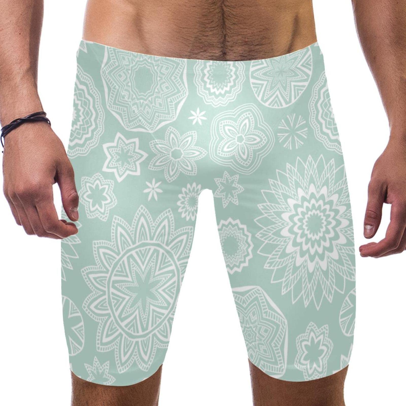 Jammers de natación para hombre de alta resistencia larga con diseño de flores boho multicolor 7