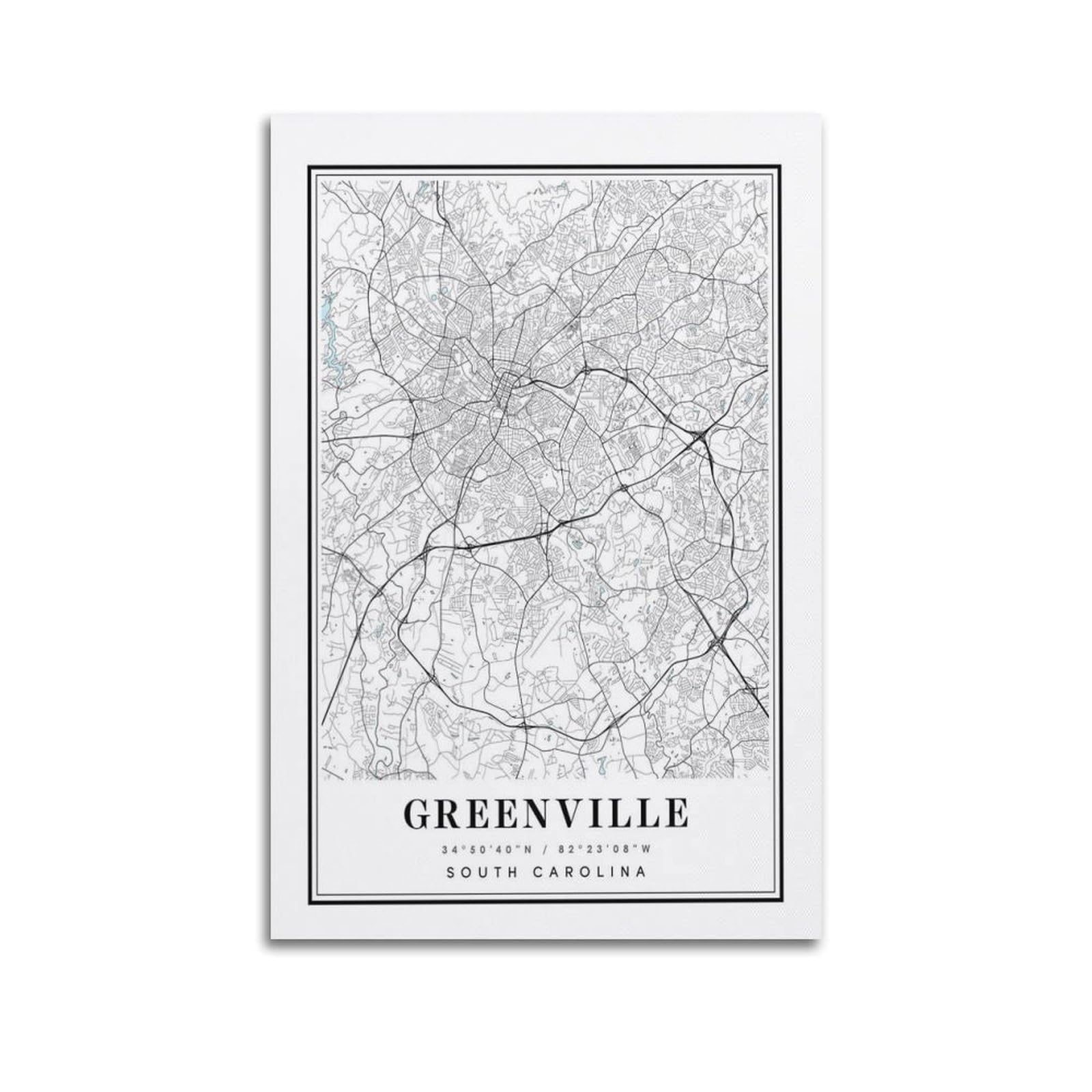 xiaoxiaoshen Greenville South Carolina City Map Canvas Poster Wall Art Prints Room Aesthetic Murals Bedroom And Living Decorations 20x30inch(50x75cm)