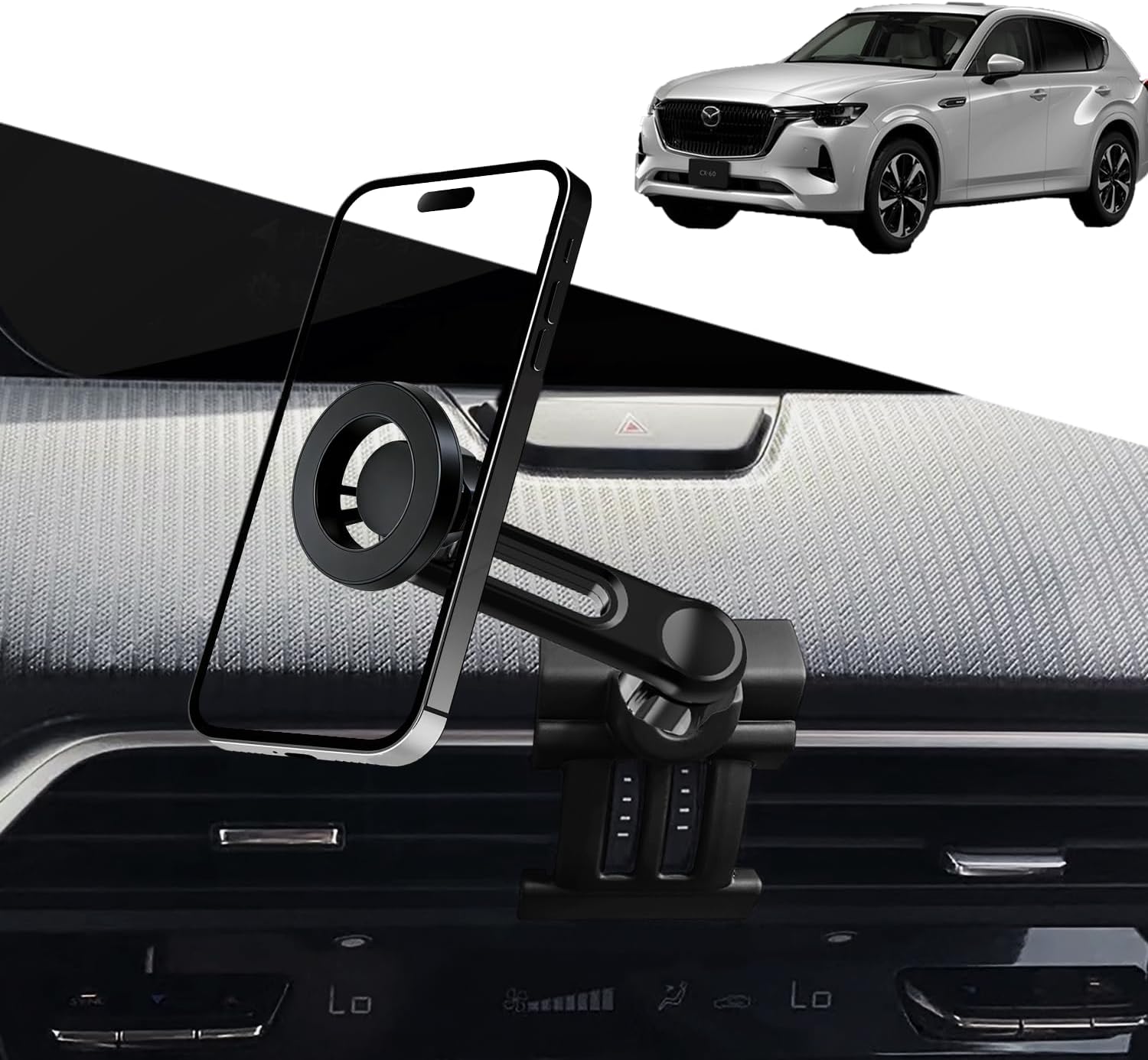 oricarmes 2026 Latest Extension arm for Mazda cx90/cx70 Magnetic Phone Mount Adjustable & Custom Fit 360° Rotation One-Hand Operation cx90 Phone Holder 2024-2026 cx70/cx90 Accessories