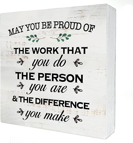 Caja de madera con texto en inglés May You Be Proud of the Work, decoración rústica de madera para empleado, caja de madera, placa de bloque para