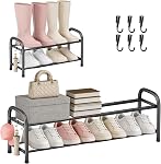 Étagère à chaussures extensible pour placard, étagères à chaussures en métal à 3 niveaux pour entrée, organisateur de chaussures autoportant réglable, idéal pour petits espaces étroits (Noir)