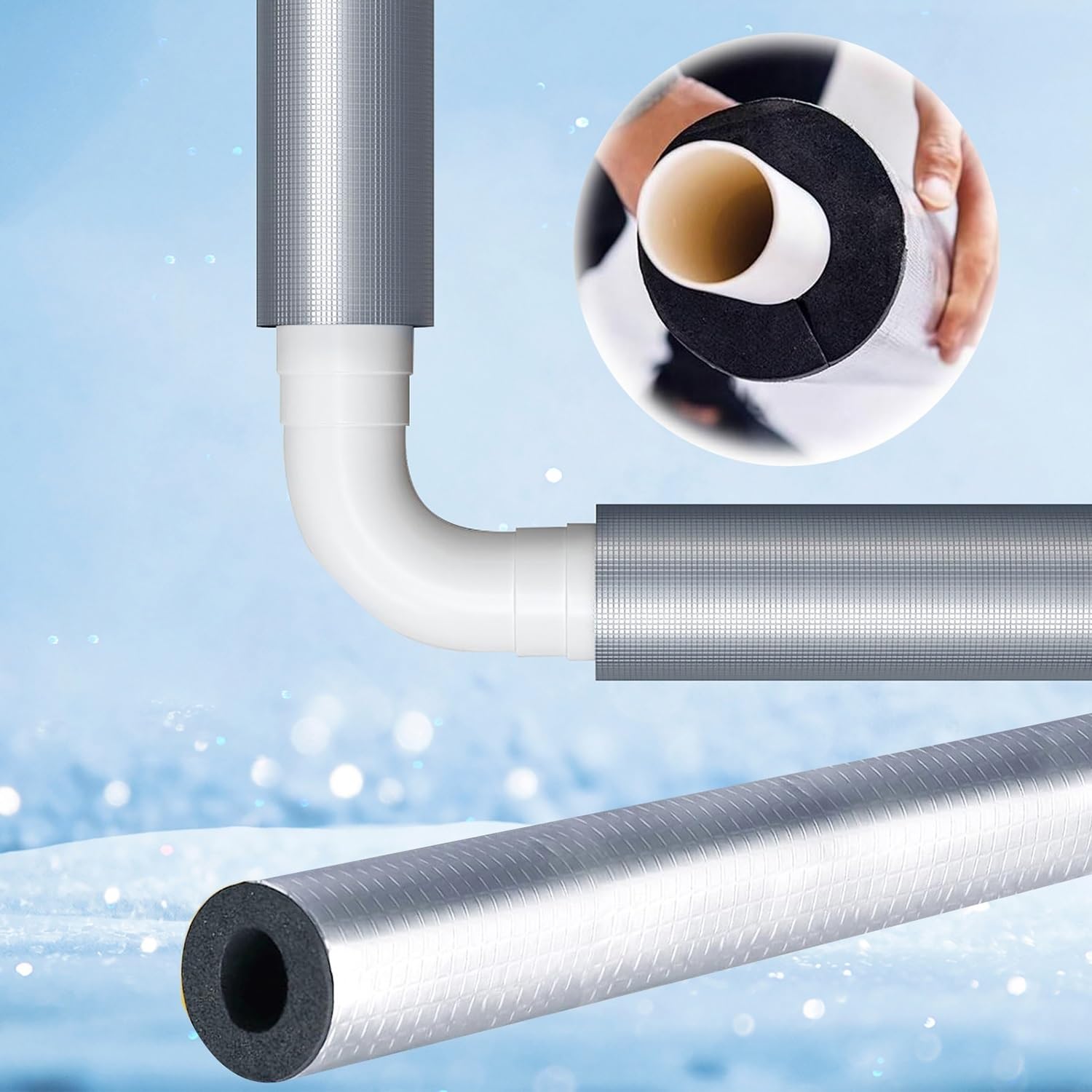 Tubo isolante per tubature, guaina isolante autoadesiva in schiuma con rivestimento in foglio di alluminio, per rubinetti esterni e tubature dell'acqua esterne(ID*TH-219*30mm/8.62*1.18in)