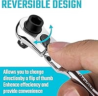 Vista 4 de DURATECH Mango de trinquete de 1/4", trinquete de cabeza flexible 2 en 1, destornillador de dado y broca, 72 dientes, interruptor reversible