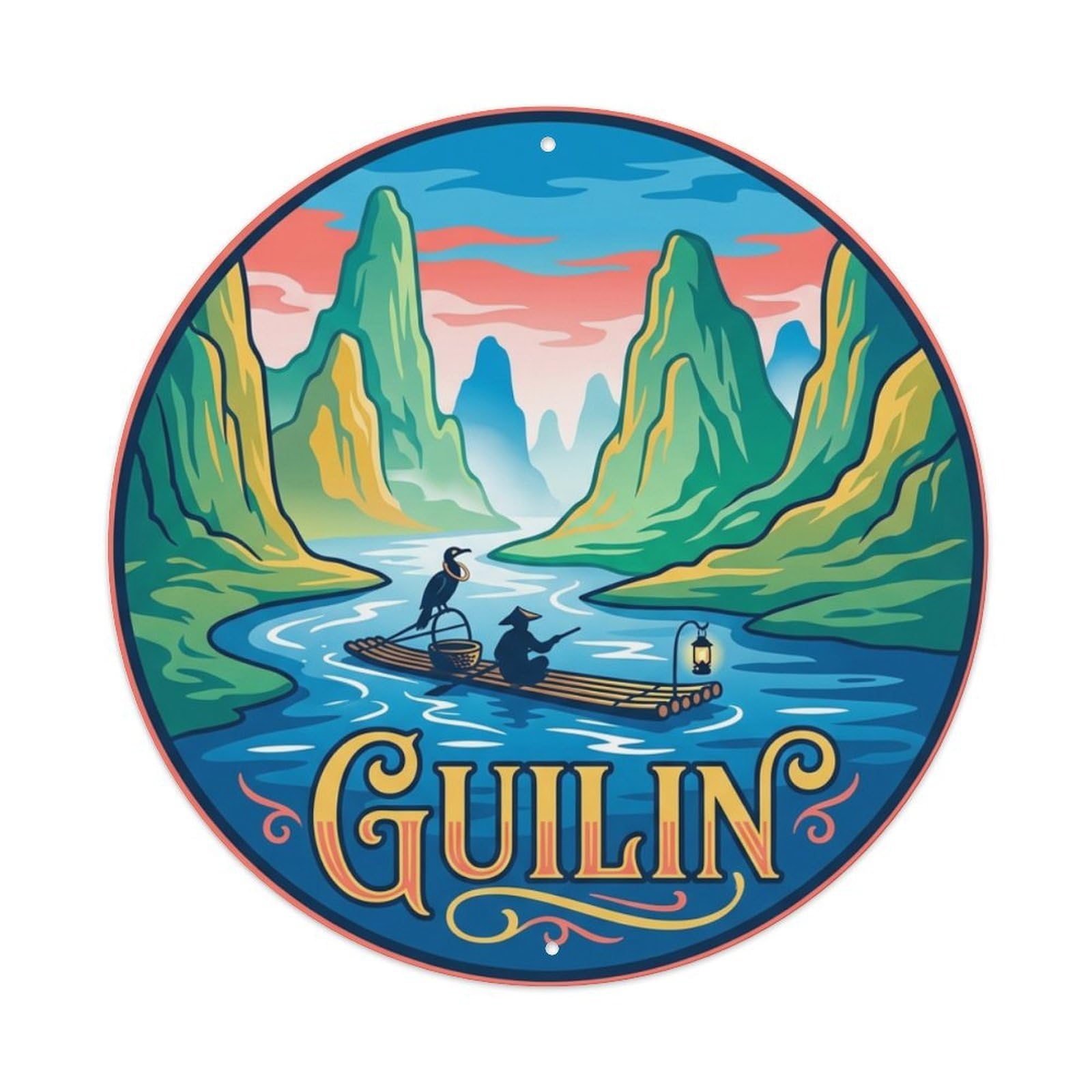 Este 8X8inch Style Travel Retro China Guilin Metal Tin Sign