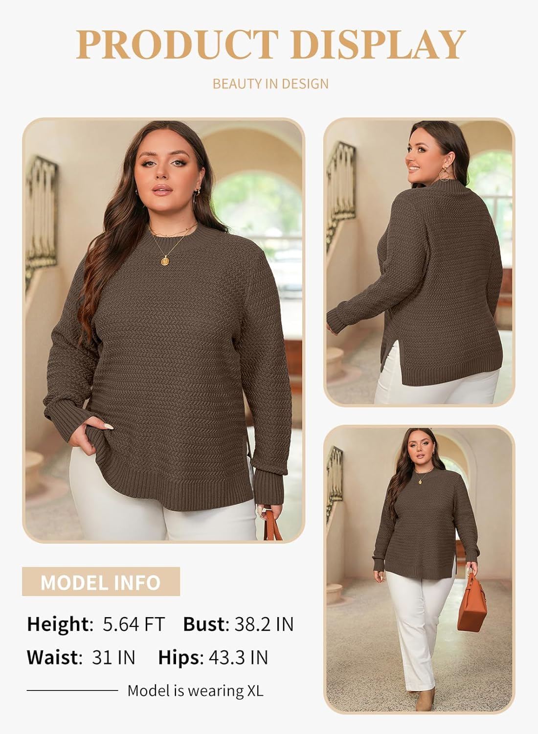 Eytino Womens Plus Size Sweater Long Sleeve Crewneck Knit Side Slit 2025 Fall Fashion Pullover Tops(1X-5X) - Image 3