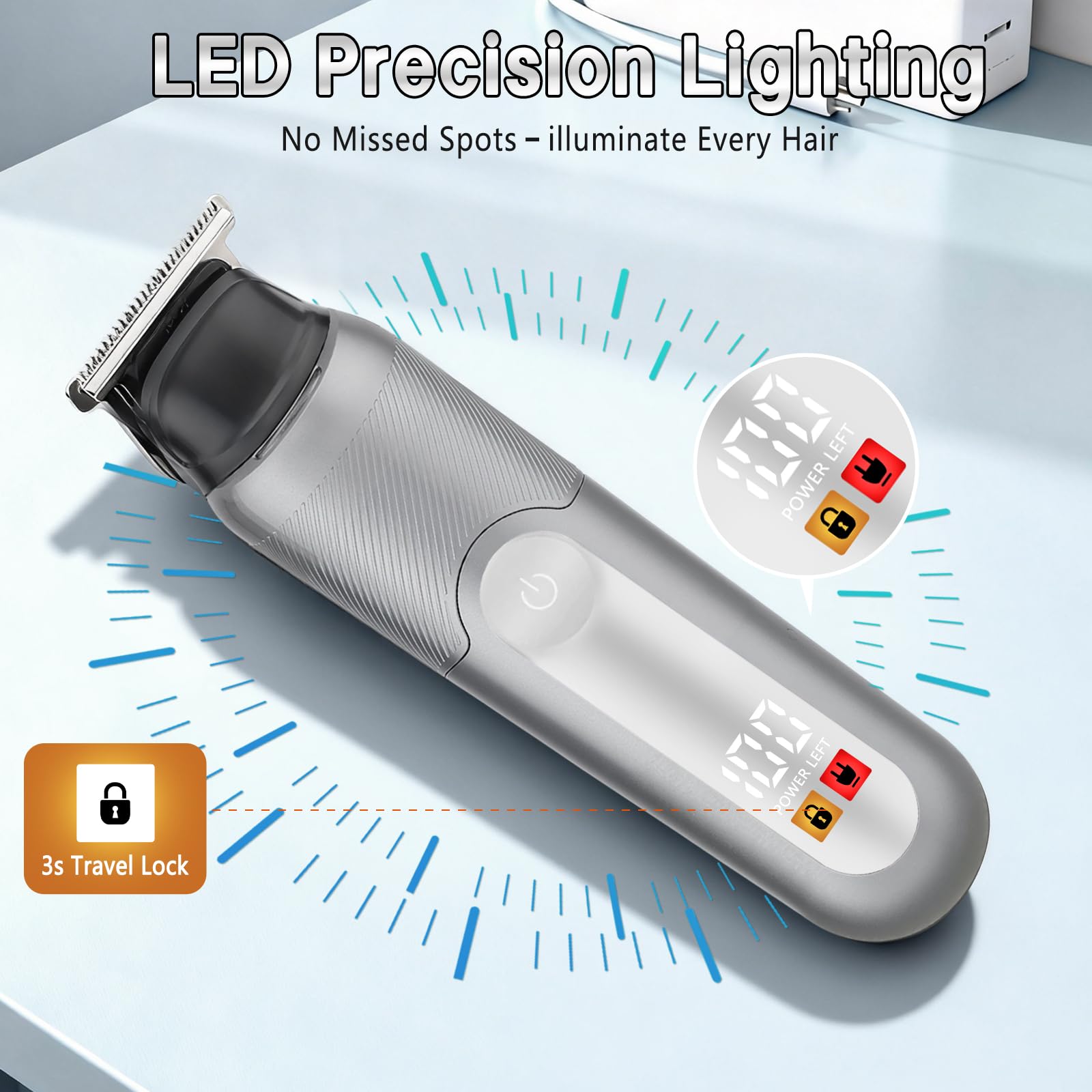 SUNNOW Rasoio elettrico 5 in 1 per capelli, per uomo, per uomini e bagnati, impermeabile, con luce LED, regalo per marito e papà