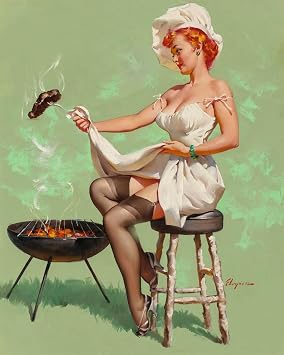 Magnet A Lot at Steak Vintage Style Elvgren Sexy Pin-Up Cooking Magnet Vinyl Magnetic Sheet for Lockers, Cars, Signs, Refrigerator 5"