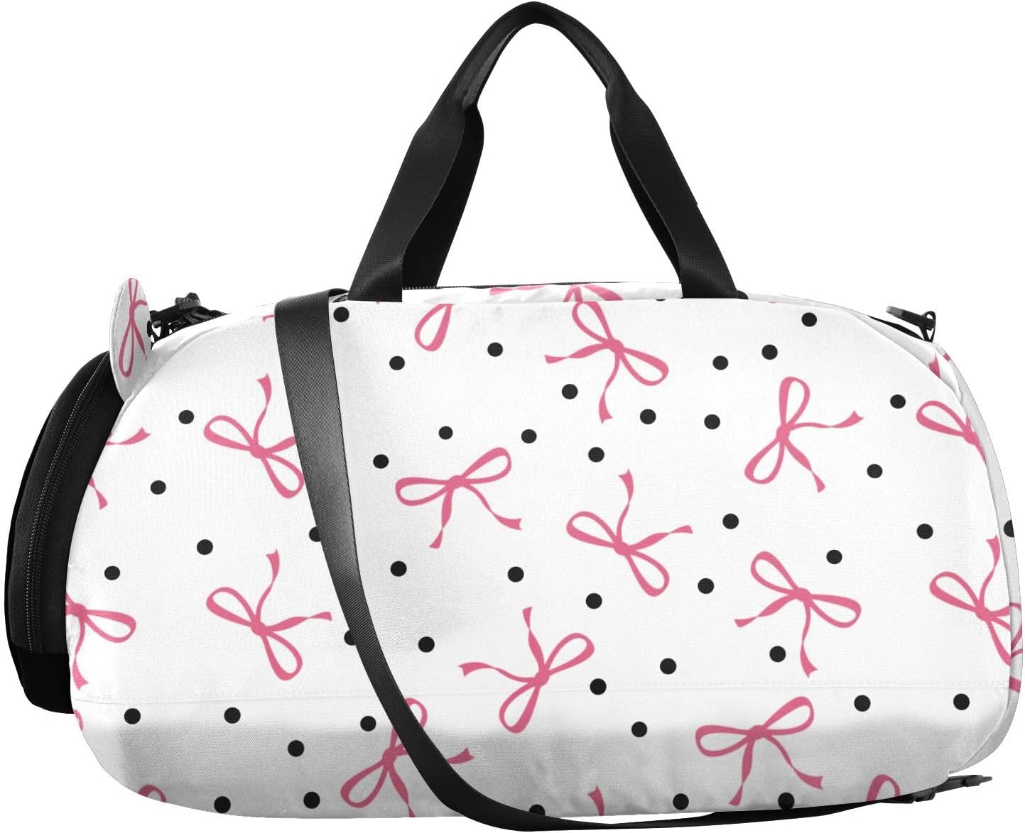 White Polka Dot Bow Pattern Dance Bag for Girls Ballet Bag with Shoe Compartment, Kids Dufflefor Gym, Cheerleading, Sports, Birthday Gift for Little Dancers