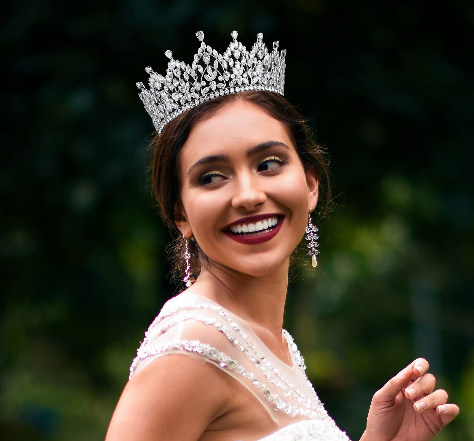 QXMYOO Lussuoso diadema da sposa grande per matrimonio livello 5A Zirconia cubica dolce 16 Quinceanera CZ concorso principessa regina corone sposa copricapo accessori per capelli HB076