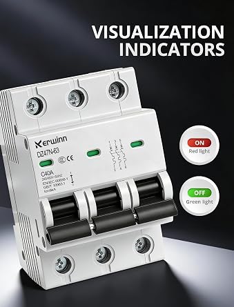 3 Pole Miniature Circuit Breaker,240V/480V AC Circuit Breaker, 50Amp Thermal Magnetic Trip Smart Circuit Breaker AC Disconnect Switch DIN Rail Mount (50A)