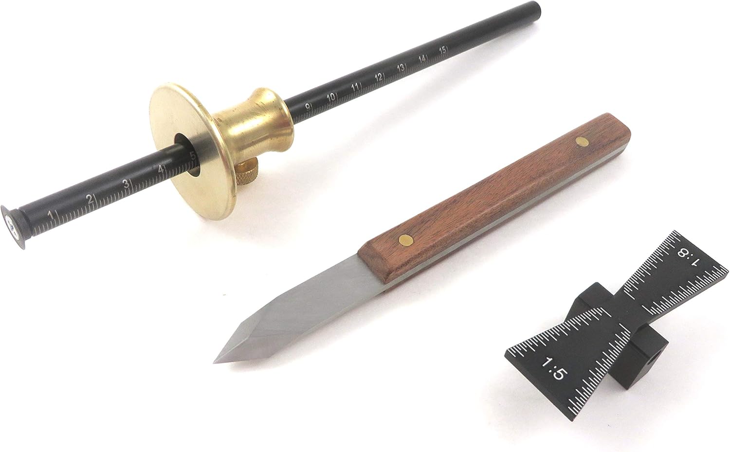 Taytools 773338 3 Piece Dovetail Layout Kit with Dovetail Marking Jig with 1:5 and 1:8 Slopes, Mikov Marking Knife and Wheel Marking Gauge