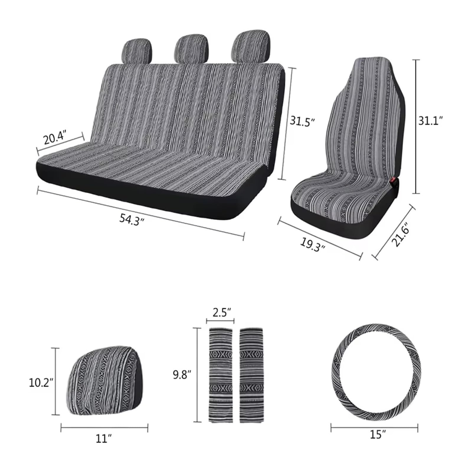 Protezione Sedili Auto Coprisedili Per Auto A Righe Set Completo Con Imbottiture Per Cinture Di Sicurezza Coprivolante Coprisedili Lavabili Universali Per Auto(Blue)