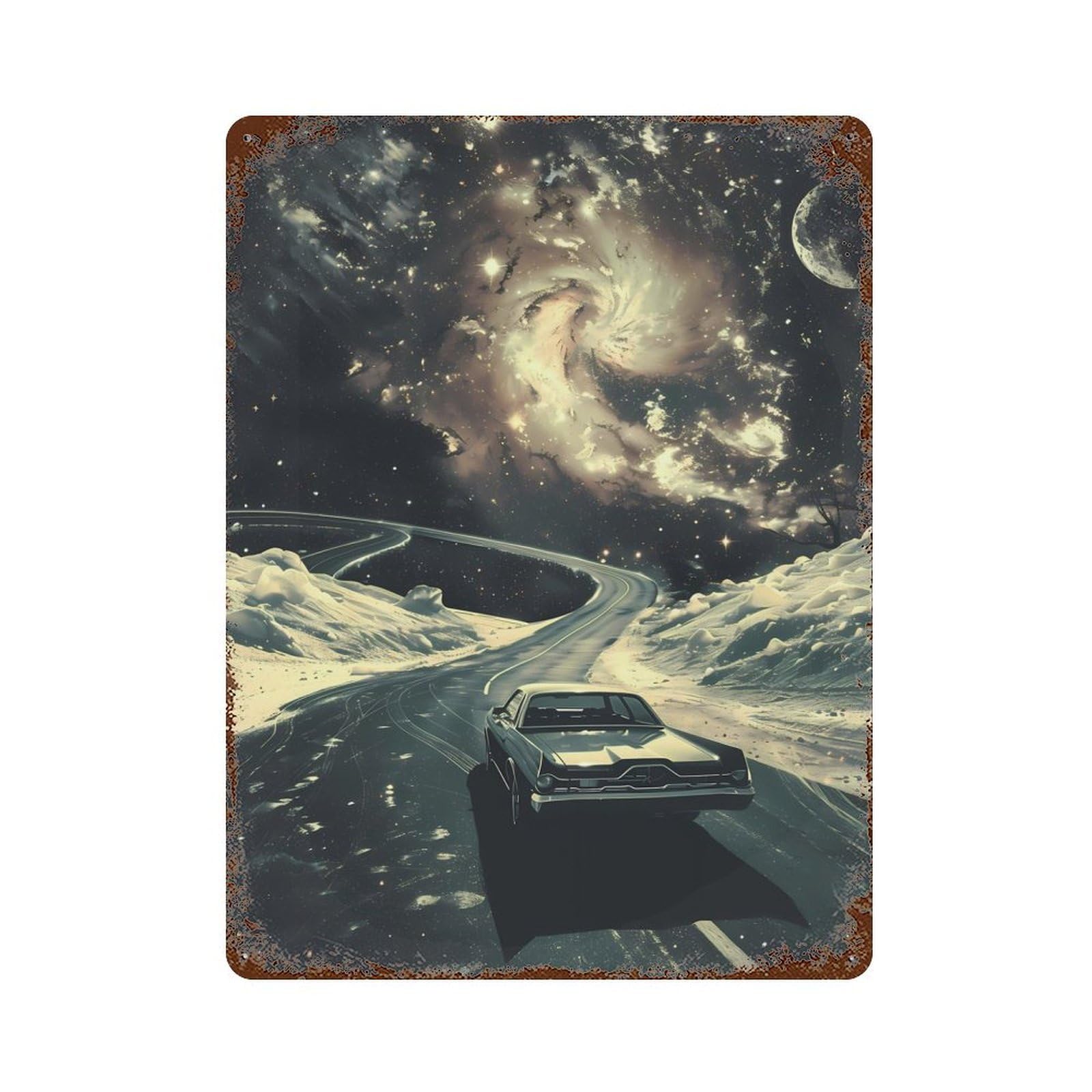 Space Highway Vintage Rust Metal Sign 15.7"x11.8", for Pub, Kitchen And Man Cave Decor, Rustic Home Decor