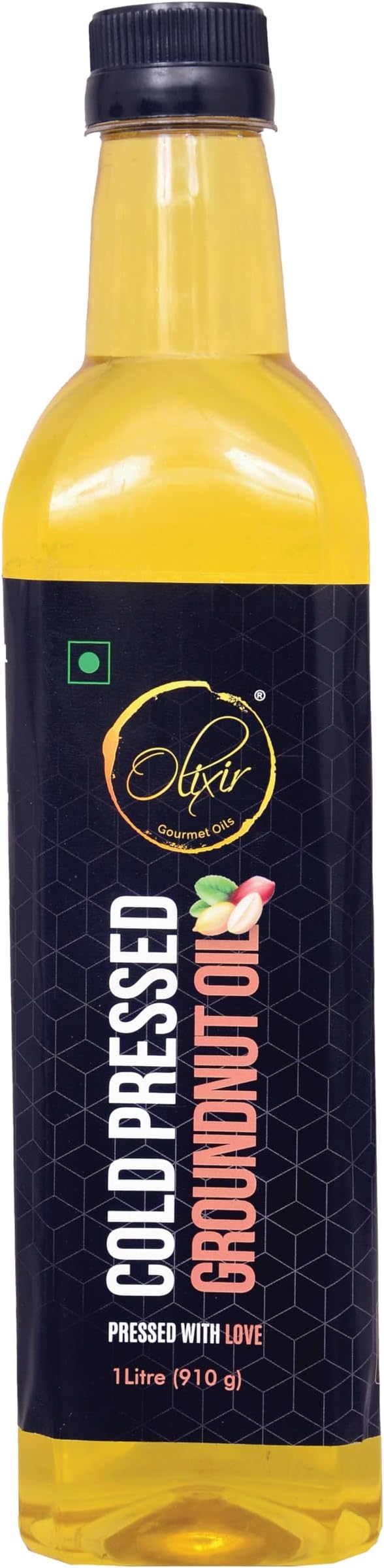 Olixir Cold Pressed Groundnut OIl 1 Litre | Peanut Oil | Wood Pressed Oil | Natural | Kachchi Ghani Cooking OIl | Kolhu-SIngtel | Cold Pressed Oil for Cooking
