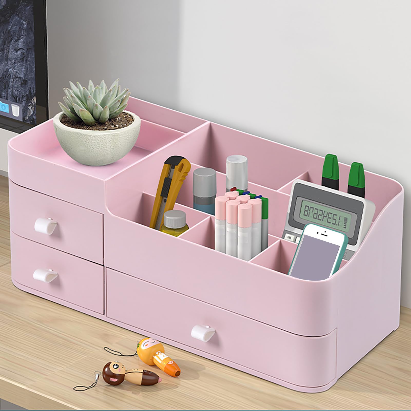Organisateur de maquillage avec tiroirs, boîte de rangement pour cosmétiques, vitrine de beauté en plastique pour pinceaux de maquillage, rouges à lèvres, palette de fards